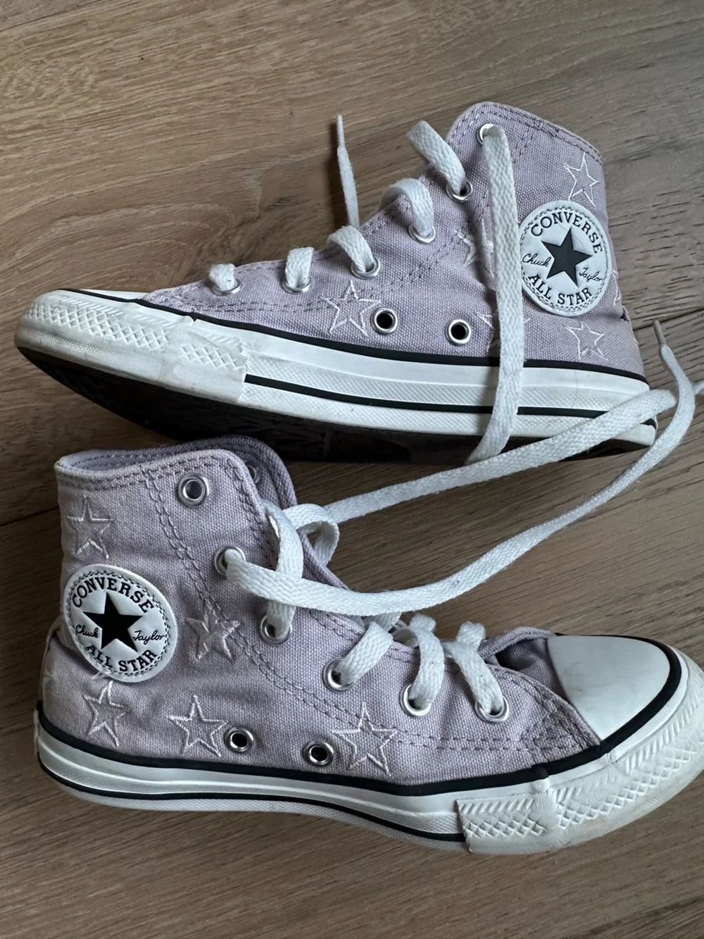 Converse High-Top Canvas Sneakers Light Purple with Stars White Laces 1